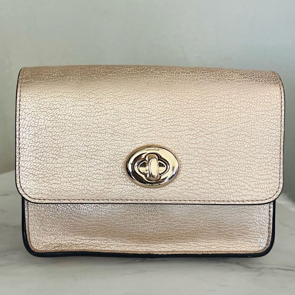 Coach‎ Women's Turnlock Chain Crossbody Leather Bag, Platinum/Gold, NWOT - Picture 3 of 16